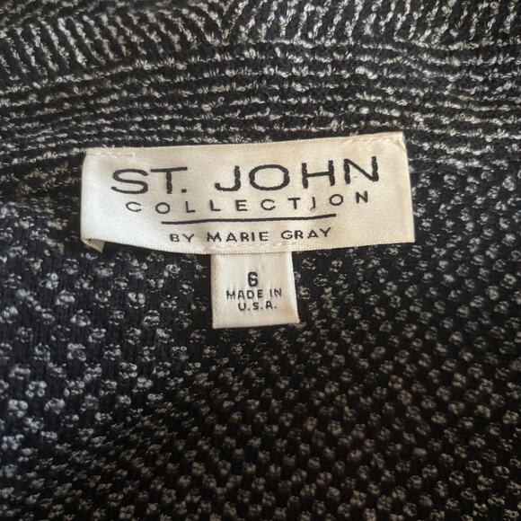 St. John Black White Knit Blazer Jacket Size 6 Marie Gray Single Button - Picture 10 of 11